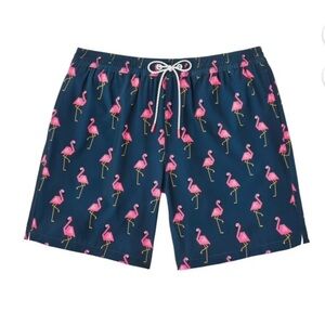 Bonobos Men's Navy Blue with Pink Flamingo Print Swim Trunks - Size: XL (36-38)